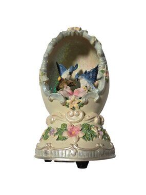Floral Egg Figurine Bluebirds Pink Flowers Diorama Collectible Accent Piece